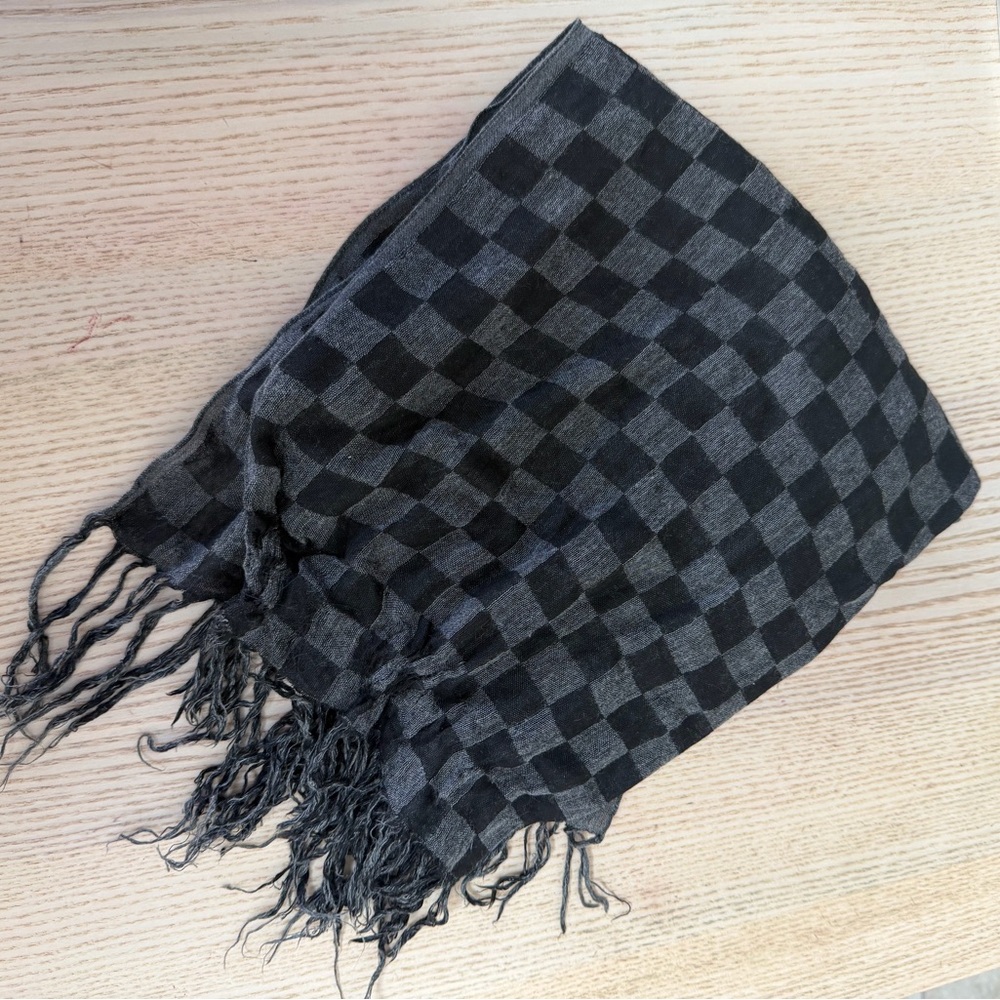 John Varvatos Black and Gray Checkered Scarf
